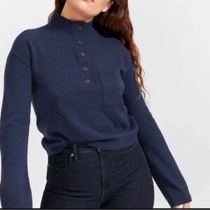 Everlane Recashmere Button Mockneck Navy large